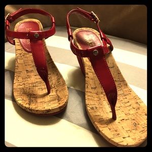 Ralph Lauren Red Strapy Wedged Heel